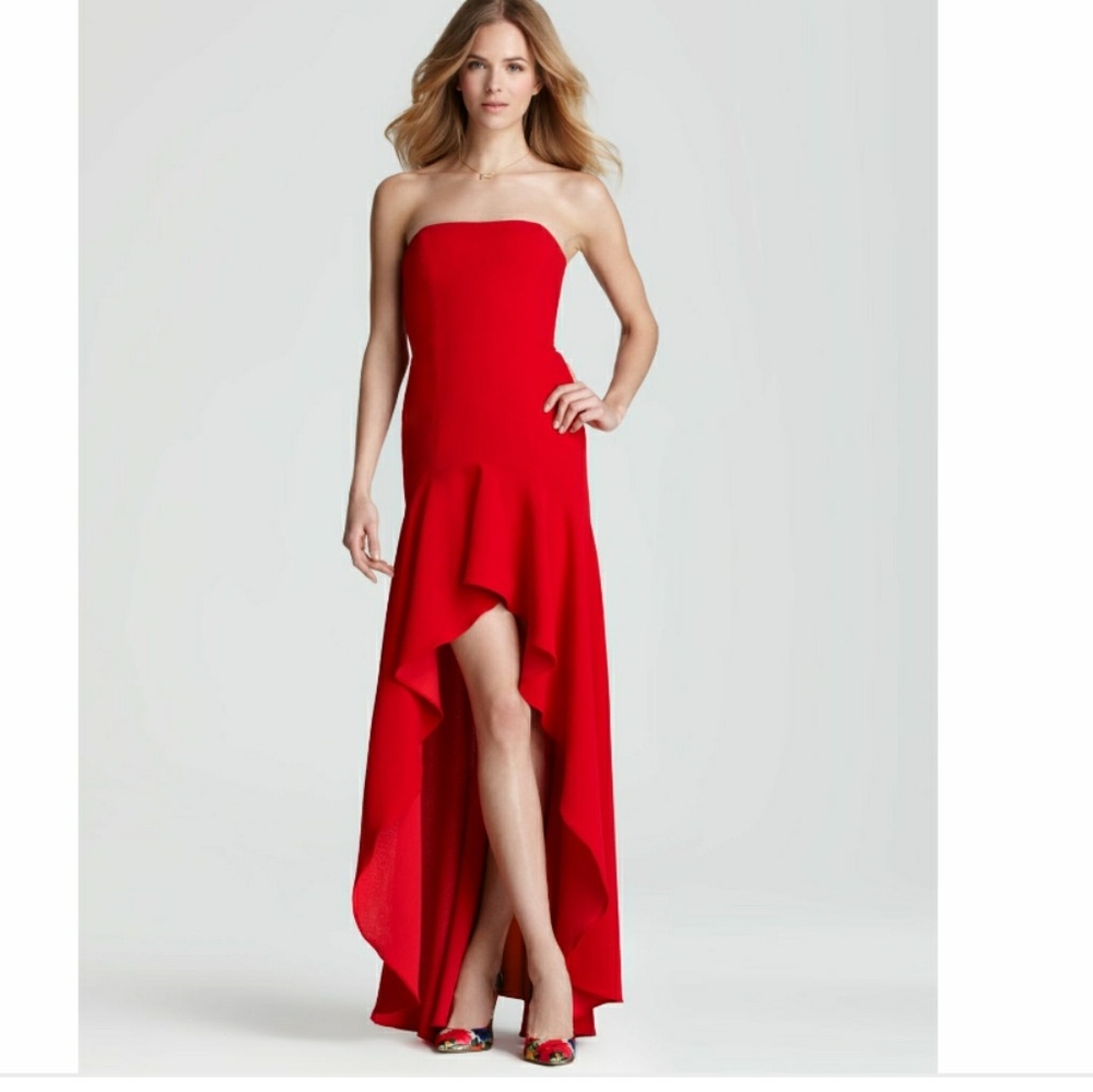 Red BCBGMaxAzria high-low gown